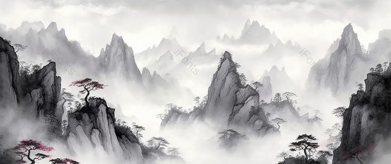 灰色中国风复古风水墨画山川背景,插画/手绘图,插画/手绘图库,插画/手绘图下载,插画/手绘